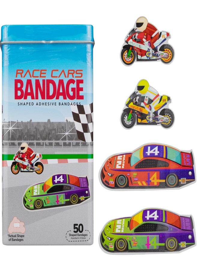BioSwiss Bandages, Race Cars Shaped Self Adhesive Bandage Set, Latex Free, Sterile Wound Care, 50 Count - Image 1